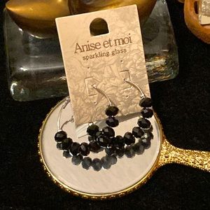 5for15 New Anise et moi sparkling black glass beaded hoop earrings